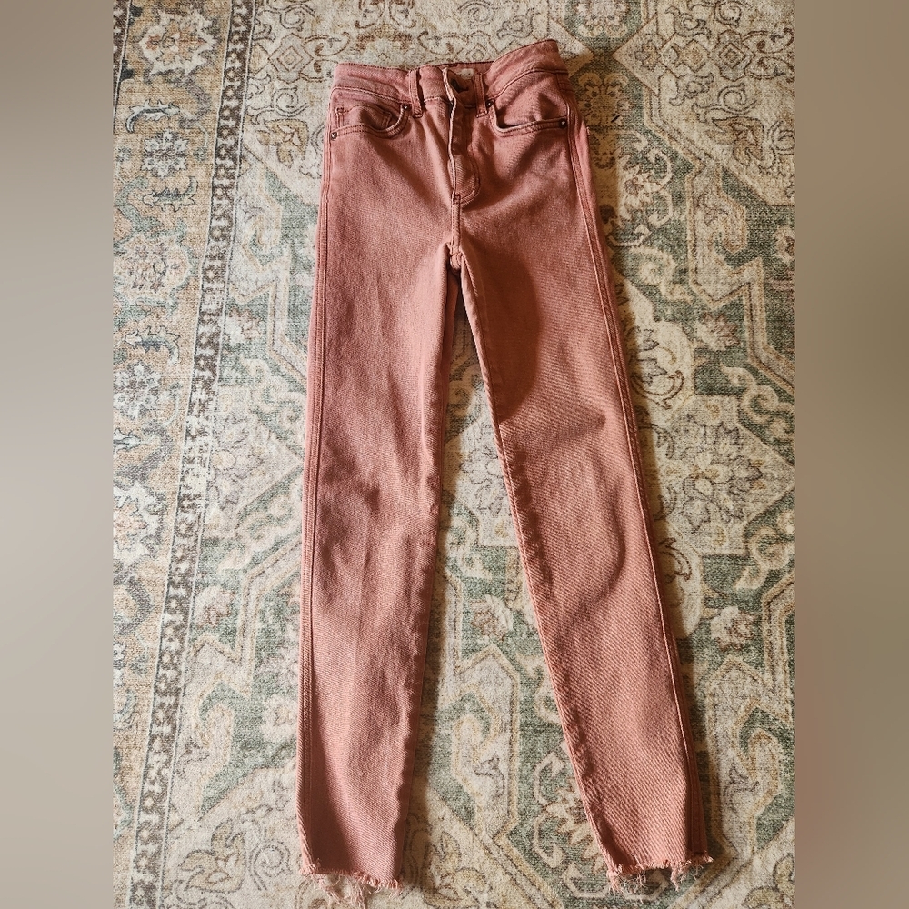 We The Free Dusty Rose Straight Leg Jeans Metallic Sheen